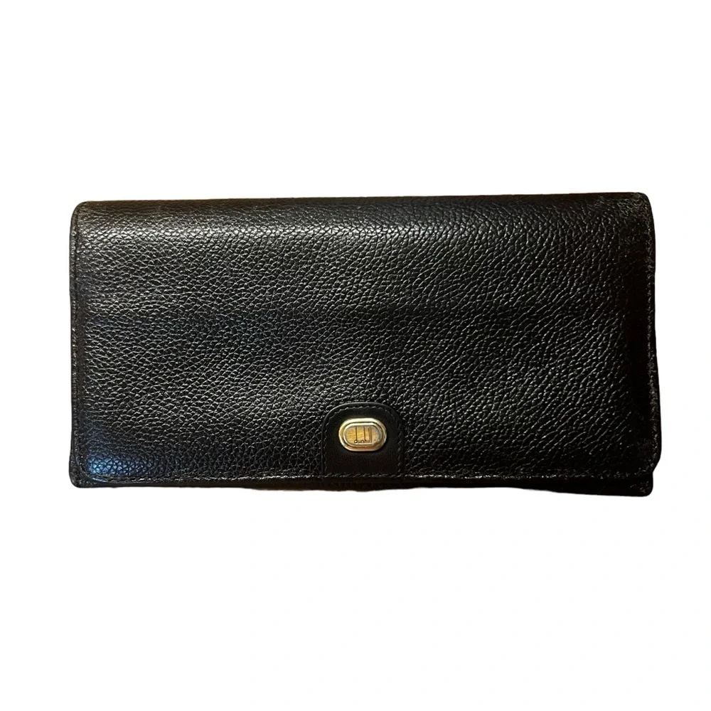 DUNHILL Long Wallet in Black Pebbled Leather Unisex